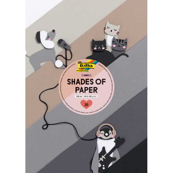 folia Tonpapier- Fotokarton-Block "Shades of Grey", 20 Blatt
