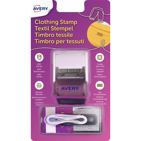 AVERY Textil-Stempel-Set, 3-zeilig, weiß