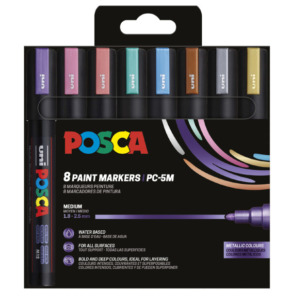 POSCA Pigmentmarker PC5M, softe Farben, 8er Etui