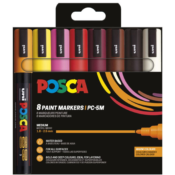 POSCA Pigmentmarker PC5M, softe Farben, 8er Etui