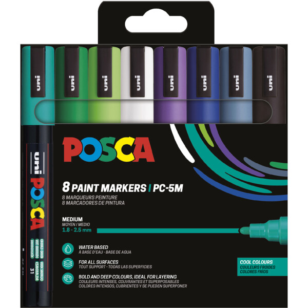 POSCA Pigmentmarker PC5M, softe Farben, 8er Etui