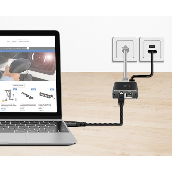 LogiLink USB 3.2 Ethernet-Kabel, USB-C - RJ45 Stecker, 15 m