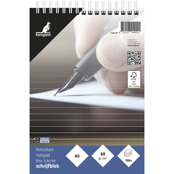 kangaro Spiral-Notizblock DIN A5, liniert, 100 Blatt