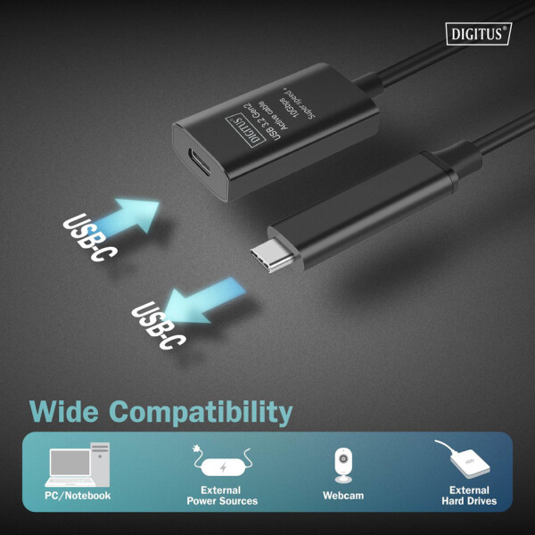DIGITUS USB 3.2 Gen2 Aktives Verlängerungskabel, 5,0 m