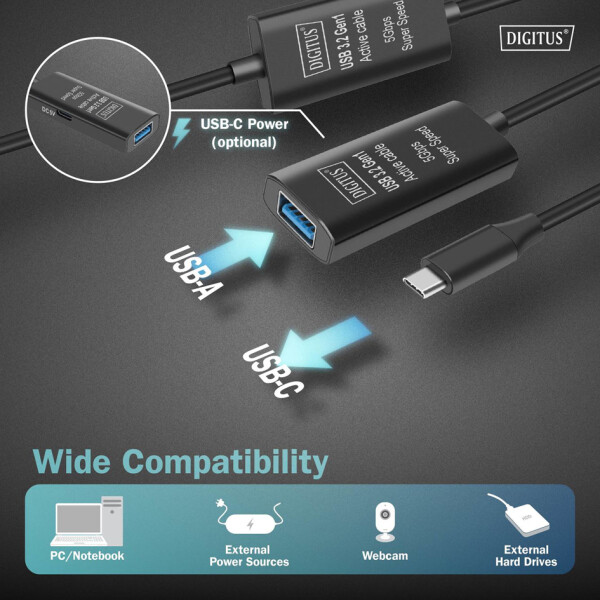 DIGITUS USB 3.2 Gen1 Aktives Verlängerungskabel, 10,0 m