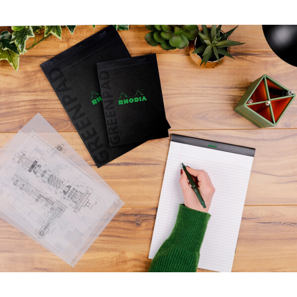 RHODIA Notizblock GREENPAD, DIN A4+, liniert, schwarz