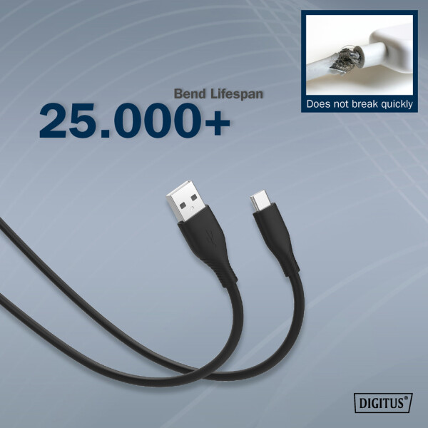 DIGITUS USB 2.0 Silikon-Anschlusskabel, USB-C - USB-A, 0,5 m