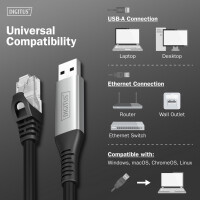 DIGITUS USB 3.2 Ethernet-Kabel, USB-A - RJ45 Stecker, 15 m