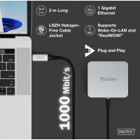 DIGITUS USB 3.2 Ethernet Kabel, USB-A - RJ45 Stecker, 3,0 m