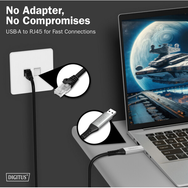DIGITUS USB 3.2 Ethernet-Kabel, USB-A - RJ45 Stecker, 10 m