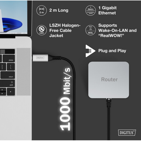 DIGITUS USB 3.2 Ethernet-Kabel, USB-A - RJ45 Stecker, 10 m