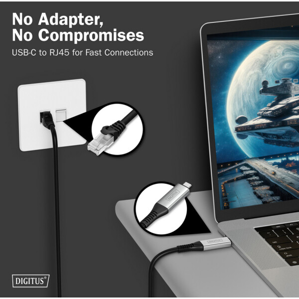 DIGITUS USB 3.2 Ethernet-Kabel, USB-C - RJ45 Stecker, 2,0 m