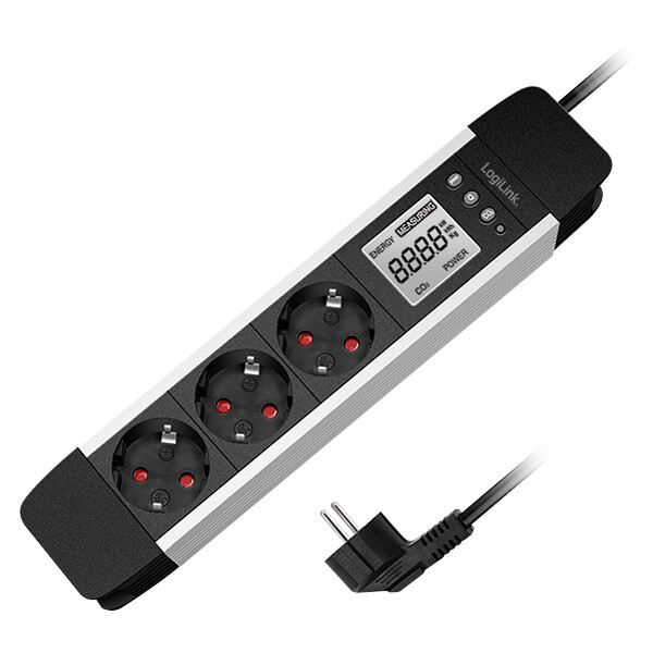 LogiLink Steckdosenleiste mit LCD-Display, 3-fach