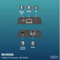 DIGITUS 4K HDMI IP Receiver, 4K 60Hz, 120 200 m