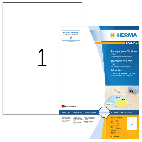 HERMA Transparente Folien-Etiketten SPECIAL, 210 x 297 mm