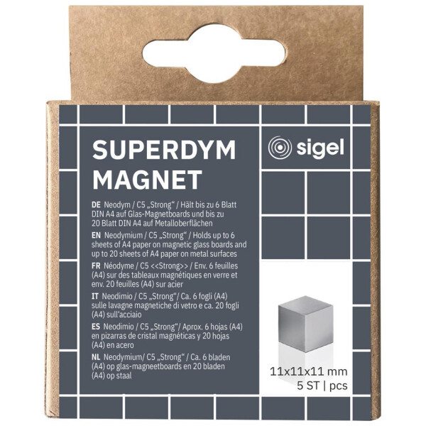 sigel Neodym-Würfelmagnet "Strong" C5, 5er Set, silber