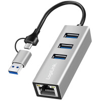 LogiLink USB 3.2 - Gigabit Ethernet Adapter, 3-Port USB Hub
