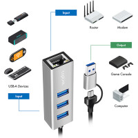 LogiLink USB 3.2 - Gigabit Ethernet Adapter, 3-Port USB Hub