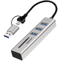LogiLink USB 3.0 Hub mit Kartenleser, 3-Port, silber