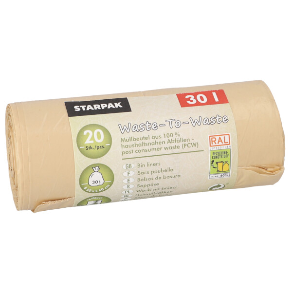 STARPAK Mülleimerbeutel "Waste-to-Waste", 18 Liter, braun