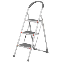 Bradas Stahl-Klappleiter, 3 Stufen, weiß grau