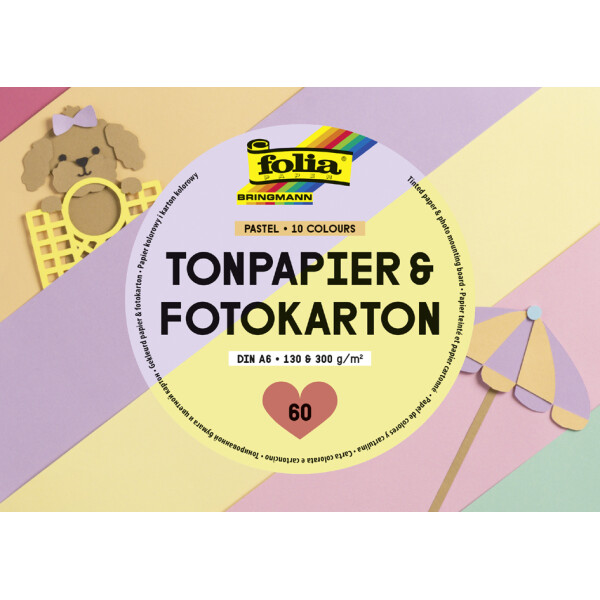 folia Tonpapier- und Fotokarton-Block PASTEL, A6, 60 Blatt