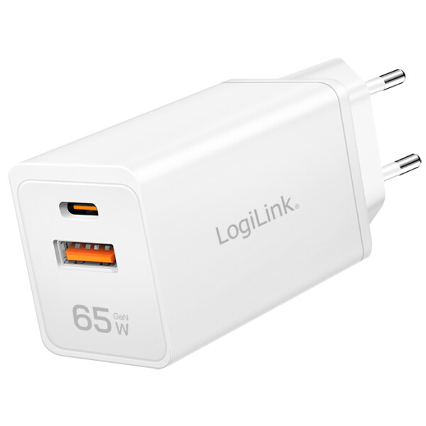 LogiLink USB-Steckdosenadapter, 1x USB-A, 1x USB-C, 65 Watt