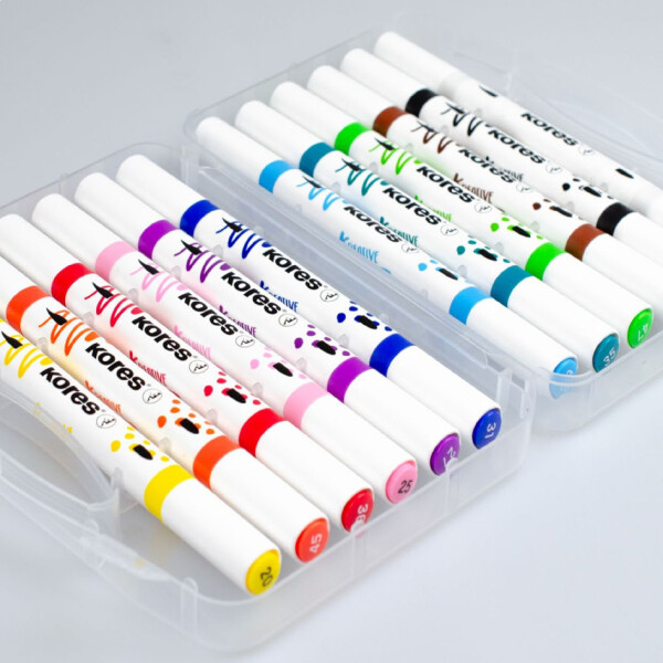 Kores Acrylmarker Duo, 2 Spitzen, 12er Etui, farbig sortiert