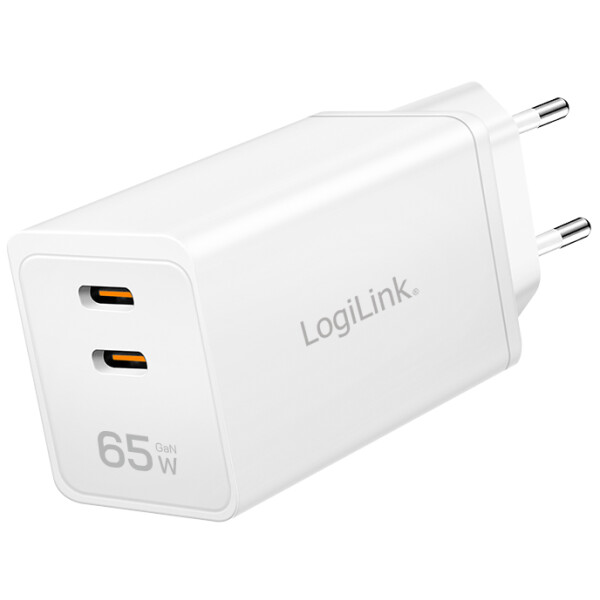 LogiLink USB-Steckdosenadapter, 2x USB-C PD, wei&szlig;, 65 Watt