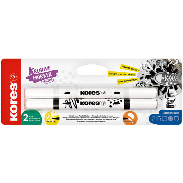 Kores Acrylmarker Duo, 2 Spitzen, 6er Set, farbig sortiert