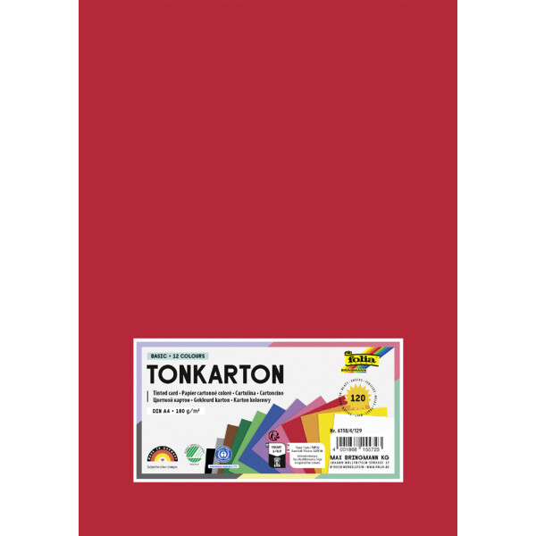 folia Tonkarton, DIN A2, 180 g qm, 12 Farben sortiert