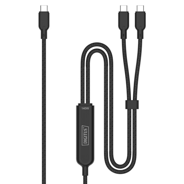 DIGITUS USB-C 2in1 Ladekabel, 140 W, 1,8 m, schwarz