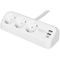 DIGITUS Steckdosenleiste, 3-fach + 3x USB, weiß
