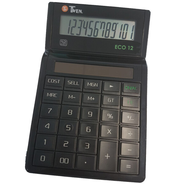 TWEN Tischrechner ECO 12, 12-stelliges LC-Display, Solar