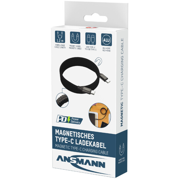ANSMANN Magnetisches Daten- & Ladekabel, USB-C, 1,2 m