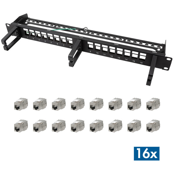 LogiLink 19" Modular Keystone Patch Panel, 16 Port, schwarz