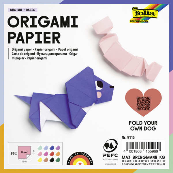 folia Origami-Faltblätter Duo Uni, 80 g qm, 100 x 100 mm