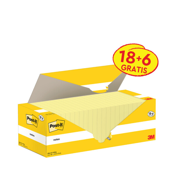 Post-it Haftnotizen notes, 51 x 38 mm, gelb, Promotion 18+6