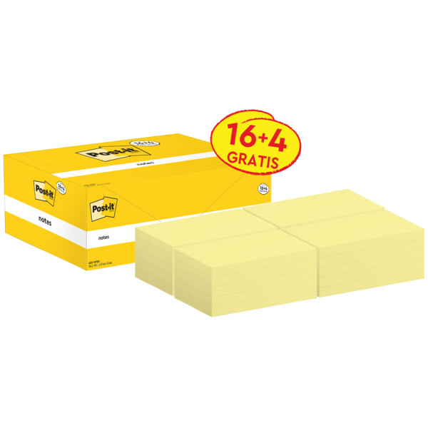 Post-it Haftnotizen notes, 127 x 76 mm, gelb, 16 + 4 gratis