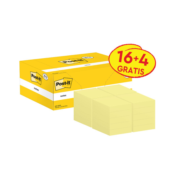 Post-it Haftnotizen notes, 127 x 76 mm, gelb, 16 + 4 gratis