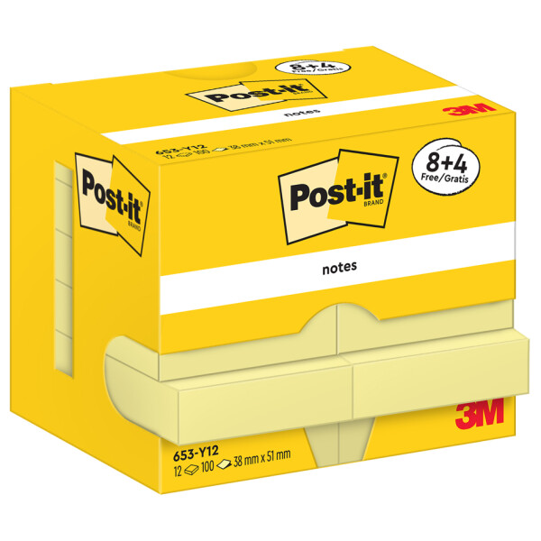 Post-it Haftnotizen notes, 127 x 76 mm, gelb, 16 + 4 gratis