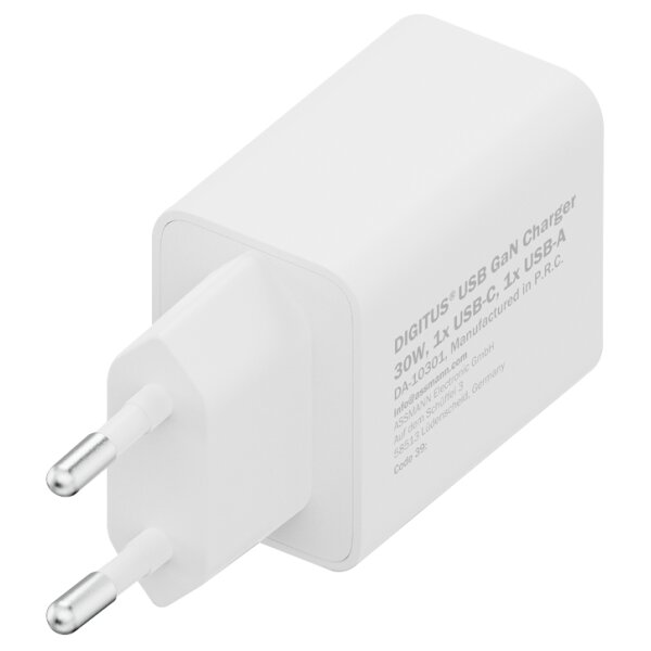DIGITUS USB-Steckdosenadapter GaN Charger, 1x USB-C 1x USB-A