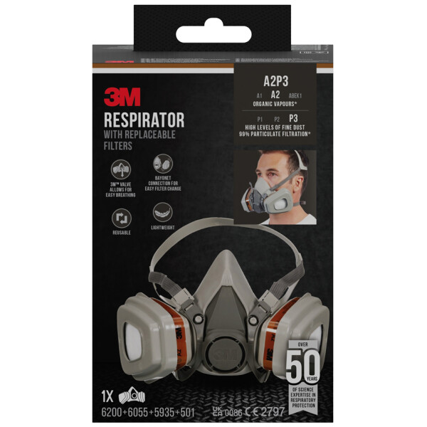 3M Atemschutz-Halbmaske 6003KIT-1, Schutzstufe: A2P3