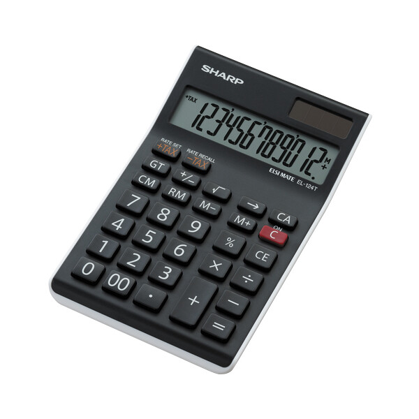 SHARP Tischrechner EL-124 TWH, Solar- Batteriebetrieb