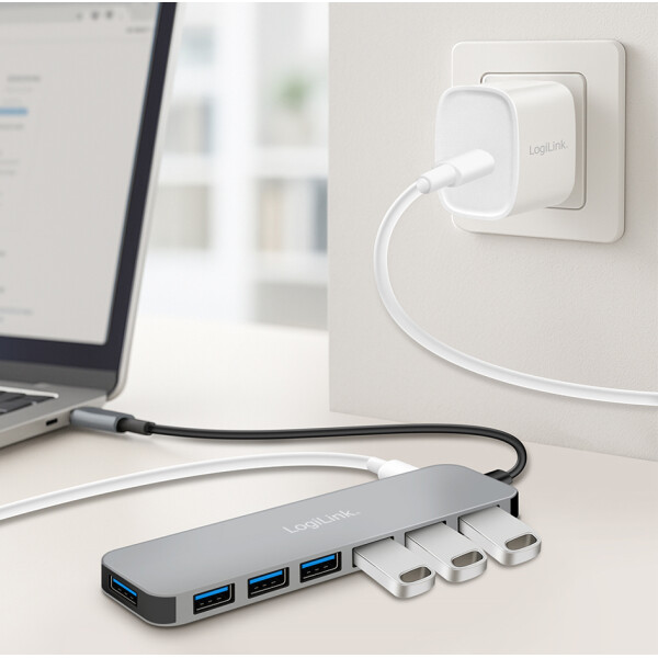 LogiLink USB 3.2 Gen1 Hub, 7-Port, Aluminiumgeh&auml;use