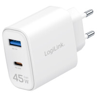 LogiLink USB-Steckdosenadapter, 1x USB-C (PD), 1x USB-A (QC)