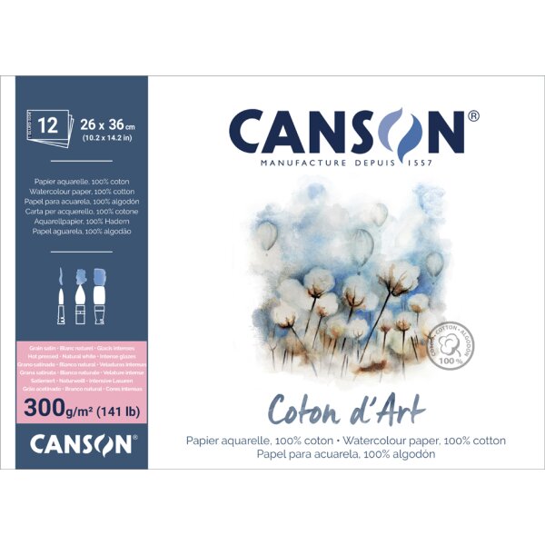 CANSON Aquarellblock "Coton dArt", 260 x 360 mm, naturwei&szlig;