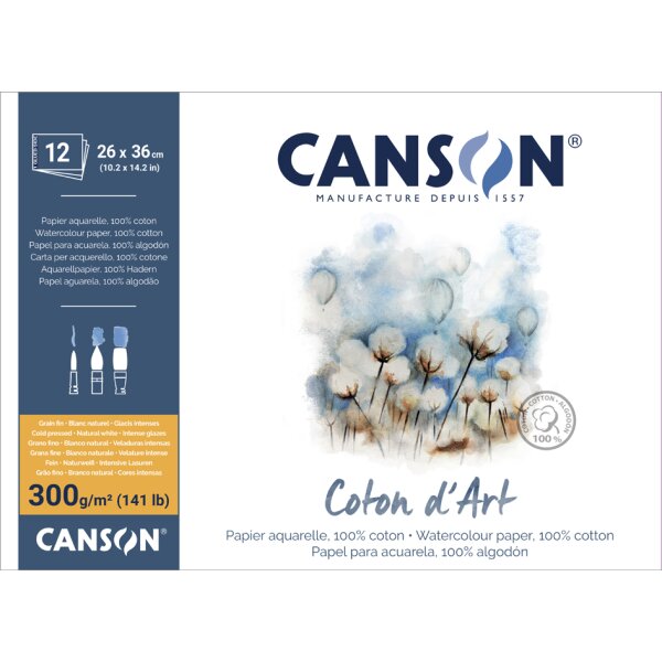 CANSON Aquarellblock "Coton dArt", 260 x 360 mm, naturwei&szlig;