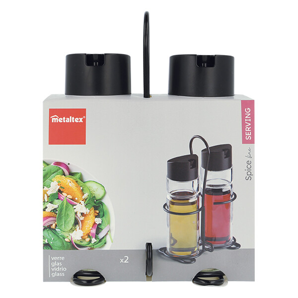 metaltex Essig- &amp; &Ouml;l-Menage Spice Line, 3-teilig, schwarz