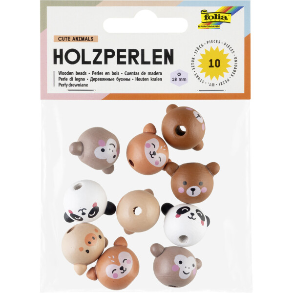 folia Holzperlen "CUTE ANIMALS", 18 mm, sortiert